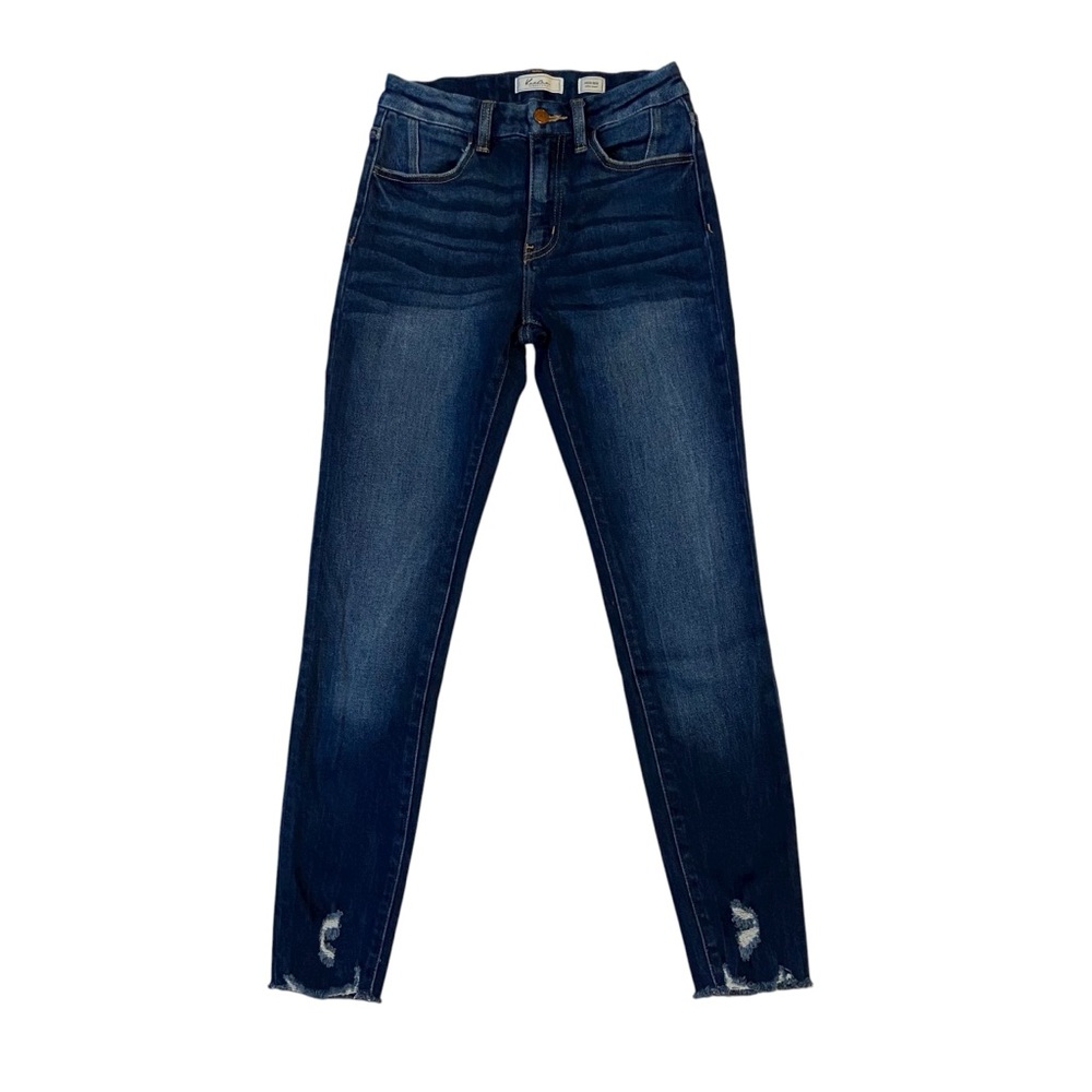 KANCAN High Rise Ankle Skinny Jeans Distressed Raw Hems Blue Womens 25